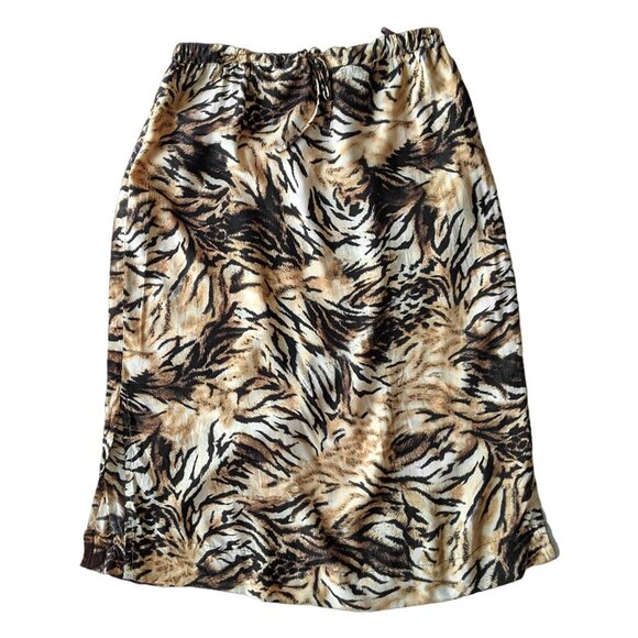 Vintage Harmony Midi Skirt Tiger Print Lightweight Drawstring Elastic Waist - Picture 2 of 8